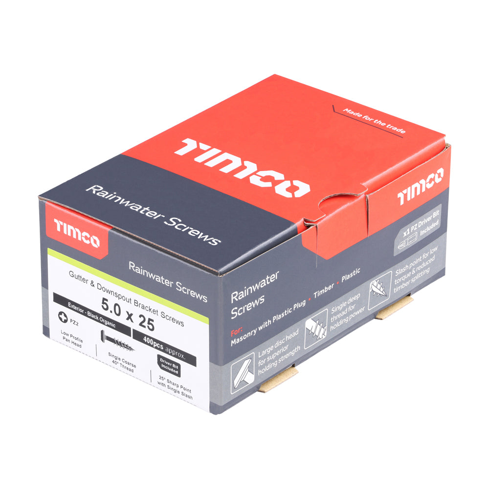 Timco Classic Rainwater Screws - PZ - Low Profile Pan - Exterior - Black 5.0 x 25 - 400 Pieces
