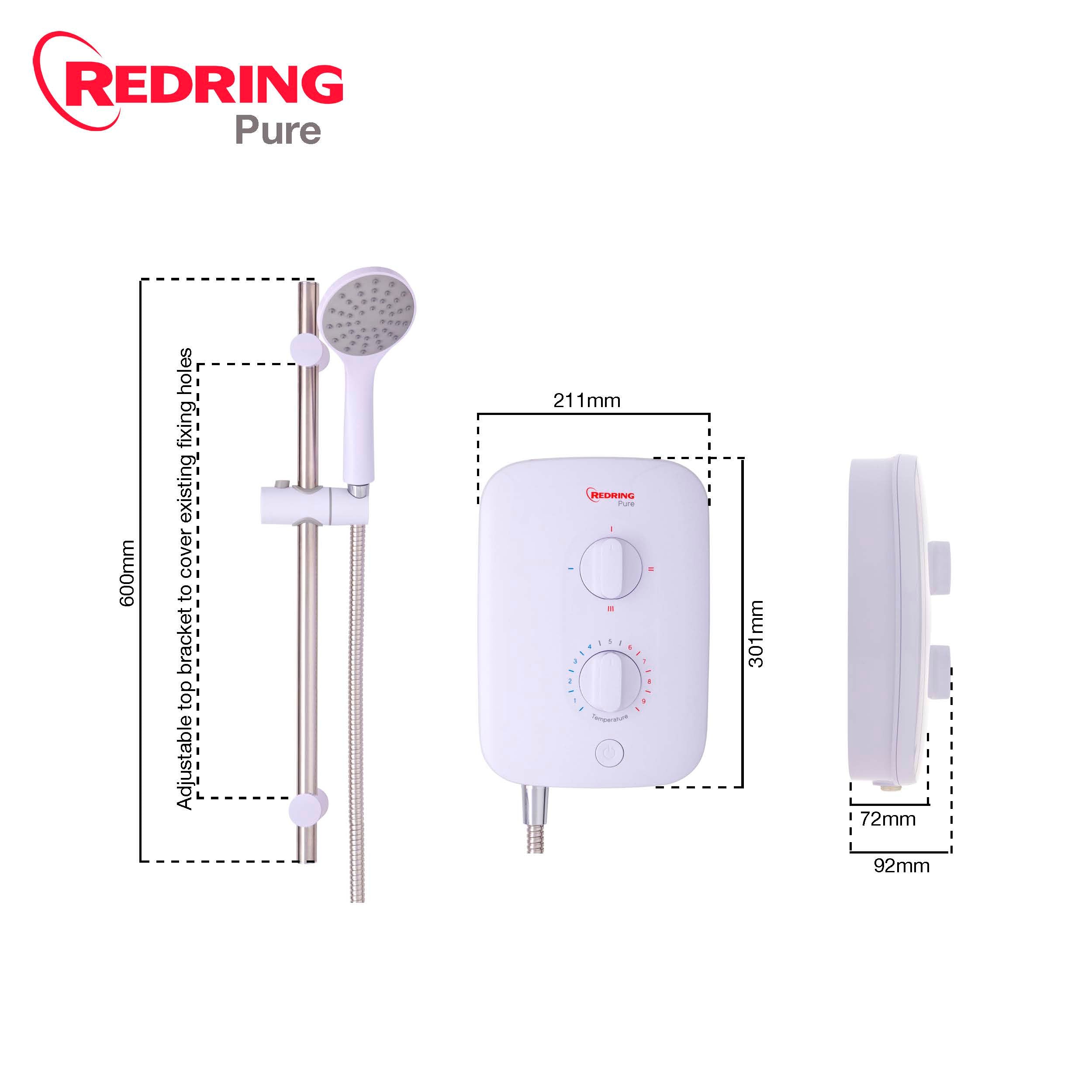 Redring Pure Instantaneous Electric Shower 10.5kW White RPS10