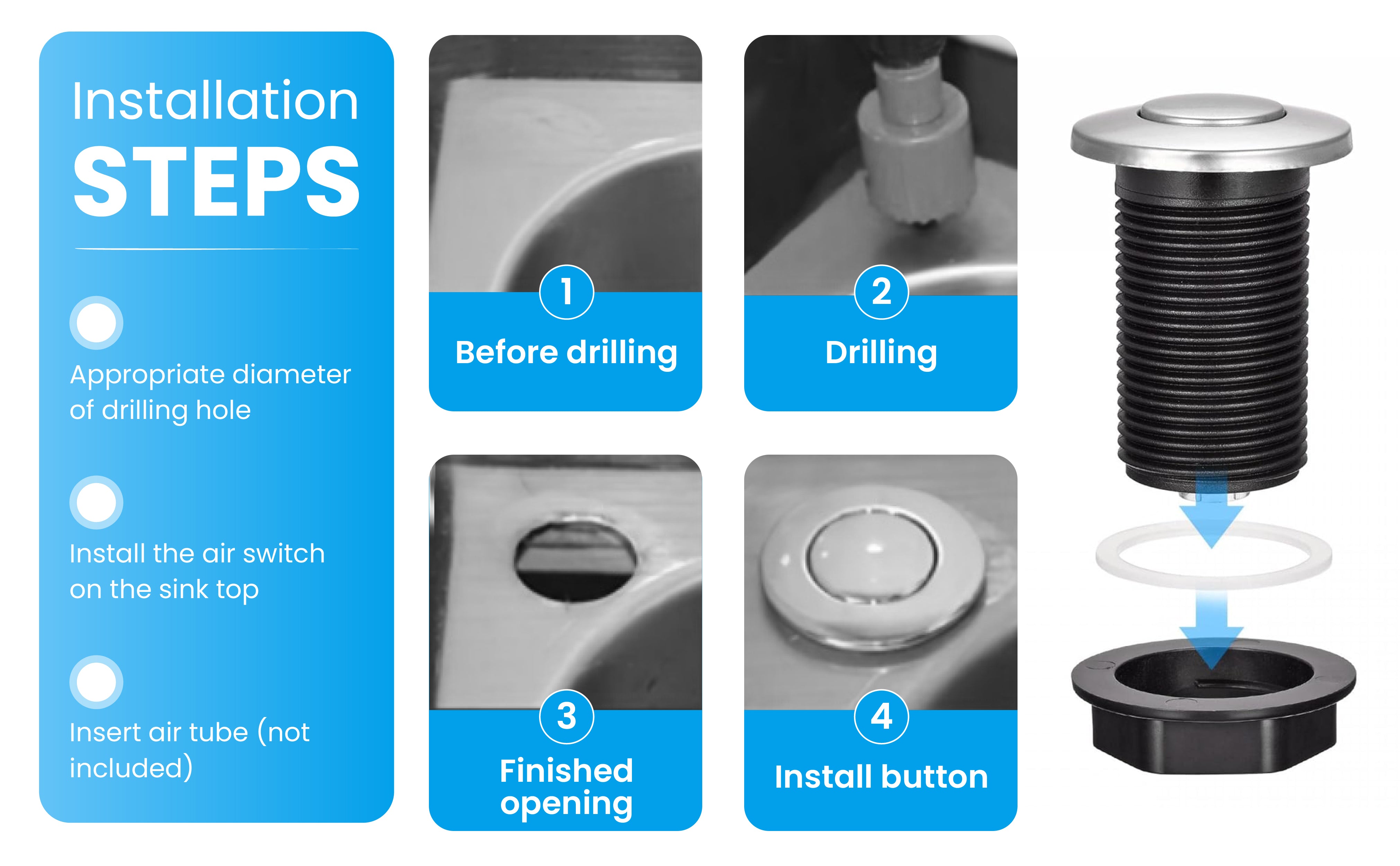 Air Switch Button and Bellow compatible with insinkerator and most major brands