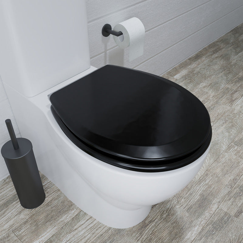 Croydex Lene Wood Flexi-Fix Soft Close Toilet Seat Matt Black WL601121H