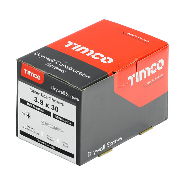 Timco Drywall Dense Board Screws - PH - Reduced Countersunk - High-Low Thread - Black 3.9 x 30 - 1000 Pieces