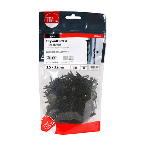 Timco Drywall Screws - Fine Thread - PH - Bugle - Black 3.5 x 32 - 400 Pieces