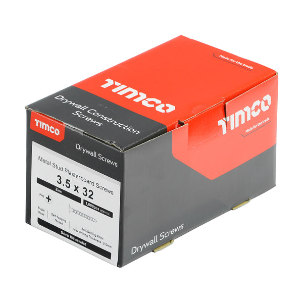 Timco Drywall Metal Stud Plasterboard Screws - PH - Bugle - Self Drilling - Zinc 3.5 x 32 - 1000 Pieces