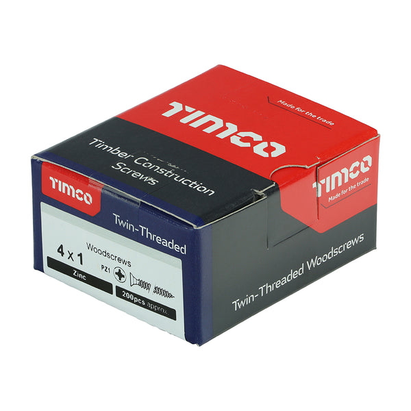 Timco Twin-Threaded Woodscrews - PZ - Double Countersunk - Zinc 4 x 1 - 200 Pieces