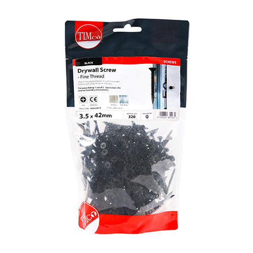 Timco Drywall Screws - Fine Thread - PH - Bugle - Black 3.5 x 42 - 320 Pieces