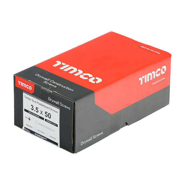Timco Drywall Timber Stud Plasterboard Screws - PH - Bugle - Coarse Thread - Black 3.5 x 50 - 1000 Pieces