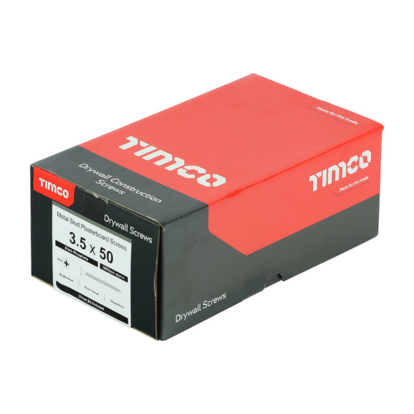 Timco Drywall Metal Stud Plasterboard Screws - PH - Bugle - Fine Thread - Black 3.5 x 50 - 1000 Pieces