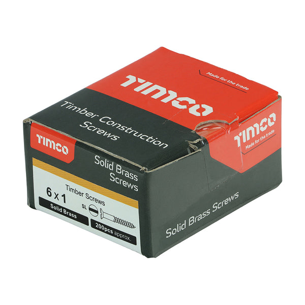 Timco Solid Brass Timber Screws - SLOT - Countersunk 6 x 1 - 200 Pieces