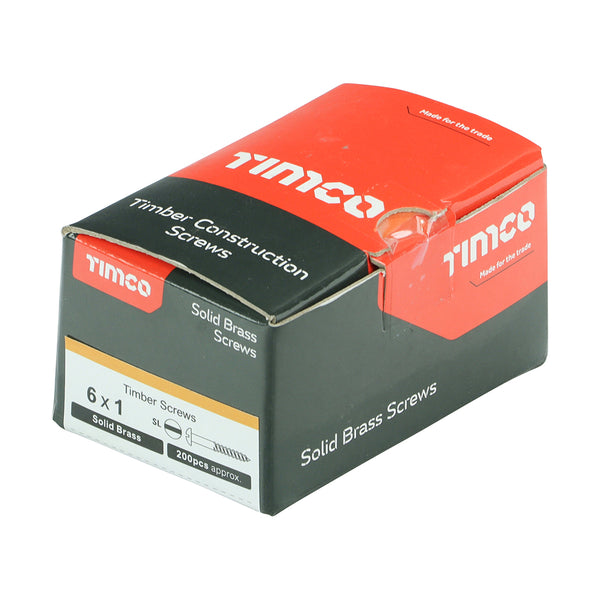 Timco Solid Brass Timber Screws - SLOT - Round 6 x 1 - 200 Pieces