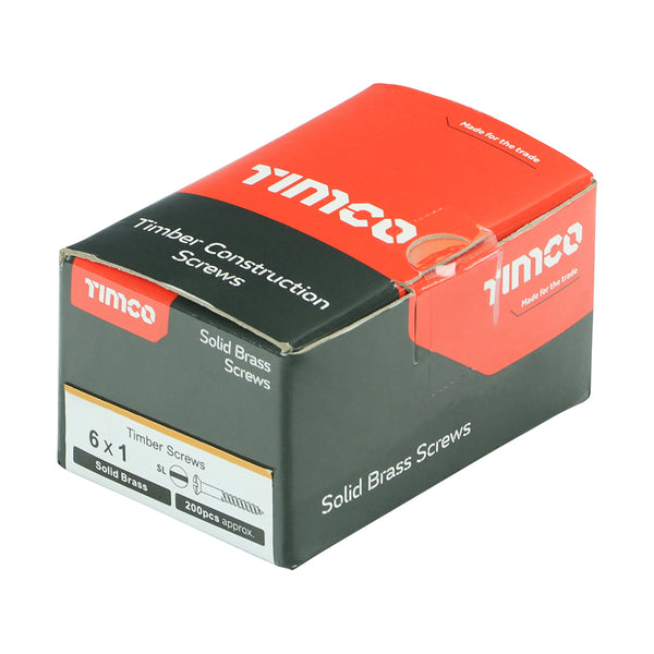 Timco Solid Brass Timber Screws - SLOT - Raised Countersunk 6 x 1 - 200 Pieces