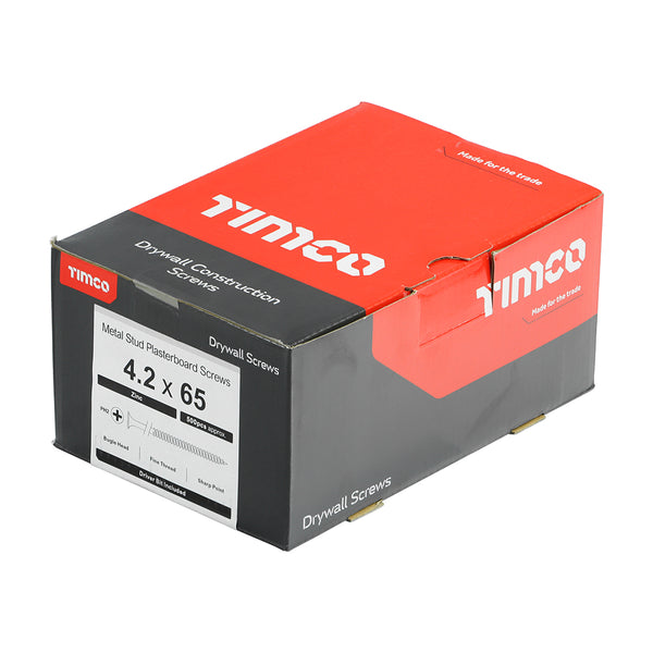 Timco Drywall Metal Stud Plasterboard Screws - PH - Bugle - Fine Thread - Zinc 4.2 x 65 - 500 Pieces