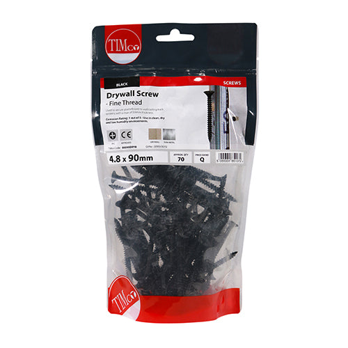 Timco Drywall Screws - Fine Thread - PH - Bugle - Black 4.8 x 90 - 70 Pieces