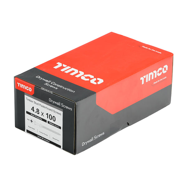 Timco Drywall Timber Stud Plasterboard Screws - PH - Bugle - Coarse Thread - Black 4.8 x 100 - 500 Pieces