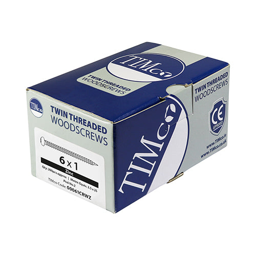Timco Twin-Threaded Woodscrews - PZ - Round - Zinc 10 x 1 - 200 Pieces