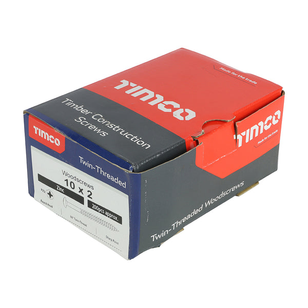 Timco Twin-Threaded Woodscrews - PZ - Round - Zinc 10 x 2 - 200 Pieces