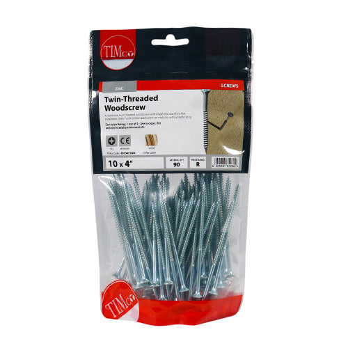 Timco Twin-Thread Woodscrews - PZ - Double Countersunk - Zinc 10 x 4 - 90 Pieces
