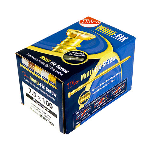 Timco Concrete Screws - TX - Flat Countersunk - Yellow 7.5 x 110 - 100 Pieces