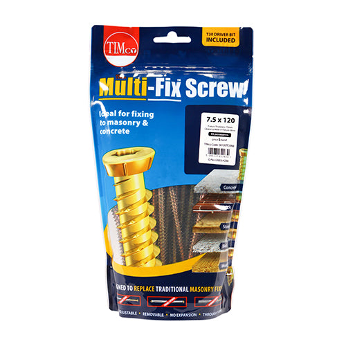 Timco Concrete Screws - TX - Flat Countersunk - Yellow 7.5 x 120 - 45 Pieces