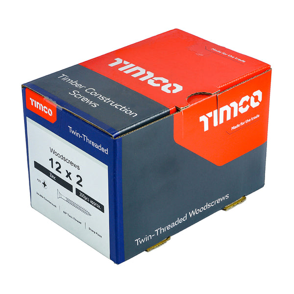 Timco Twin-Threaded Woodscrews - PZ - Double Countersunk - Zinc 12 x 2 - 200 Pieces