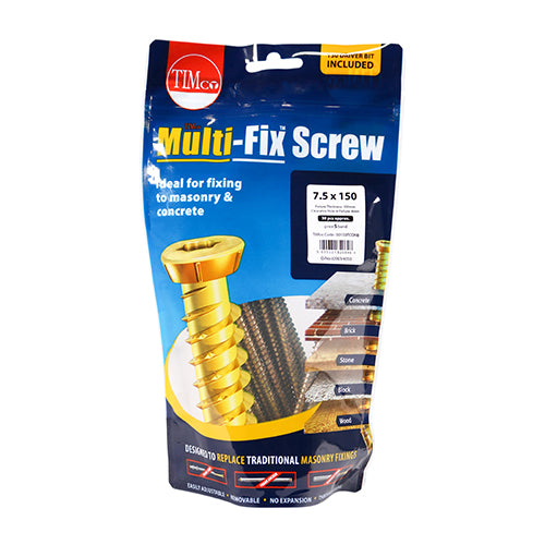Timco Concrete Screws - TX - Flat Countersunk - Yellow 7.5 x 150 - 30 Pieces