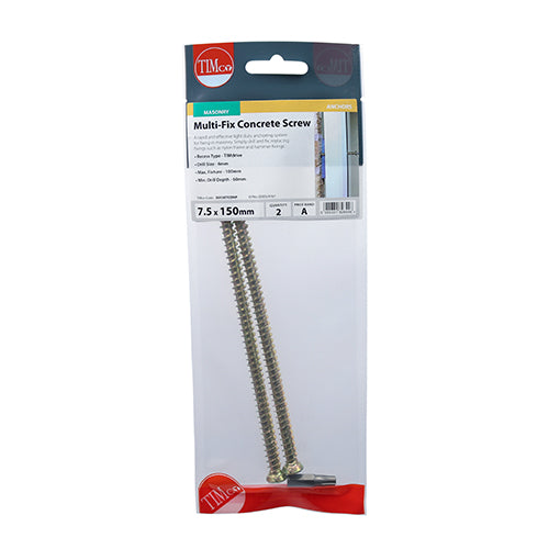 Timco Concrete Screws - TX - Flat Countersunk - Yellow 7.5 x 150