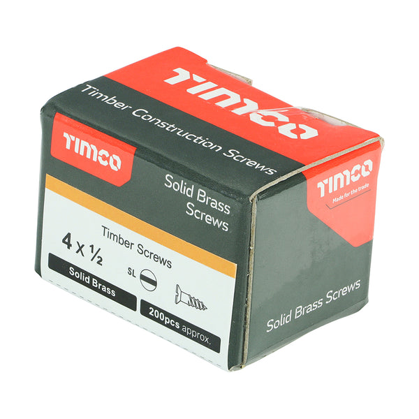 Timco Solid Brass Timber Screws - SLOT - Countersunk 4 x 1/2 - 200 Pieces