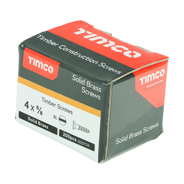 Timco Solid Brass Timber Screws - SLOT - Countersunk 4 x 5/8 - 200 Pieces