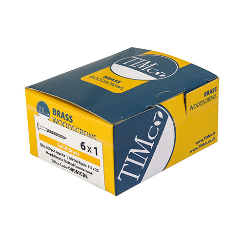 Timco Solid Brass Timber Screws - SLOT - Countersunk 6 x 3/4 - 200 Pieces