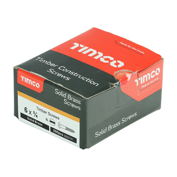 Timco Solid Brass Timber Screws - SLOT - Round 6 x 3/4 - 200 Pieces