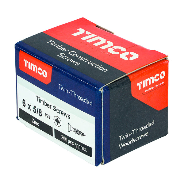 Timco Twin-Threaded Woodscrews - PZ - Double Countersunk - Zinc 6 x 5/8 - 200 Pieces