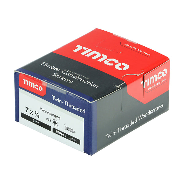 Timco Twin-Threaded Woodscrews - PZ - Double Countersunk - Zinc 7 x 5/8 - 200 Pieces