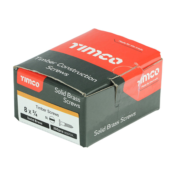 Timco Solid Brass Timber Screws - SLOT - Countersunk 8 x 3/4 - 200 Pieces