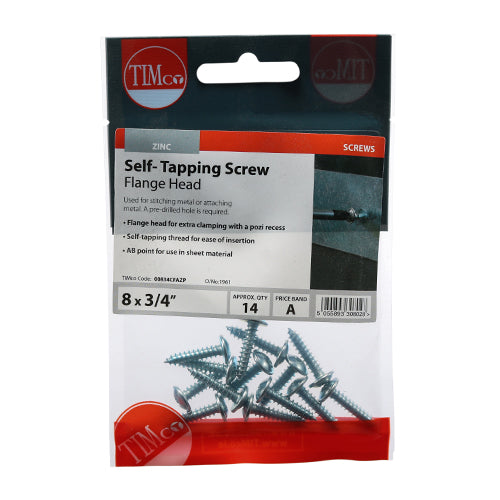 Timco Self-Tapping Screws - PZ - Flange Head - Zinc 8 x 3/4 - 14 Pieces