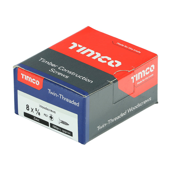 Timco Twin-Threaded Woodscrews - PZ - Round - Zinc 8 x 5/8 - 200 Pieces
