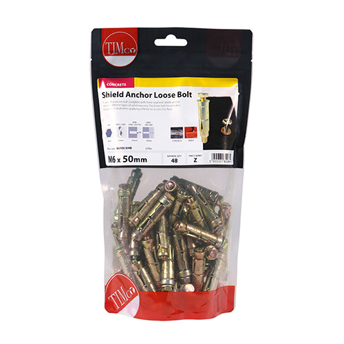 Timco Shield Anchor Loose Bolts - Yellow M6:10L (M6 x 50) - 48 Pieces