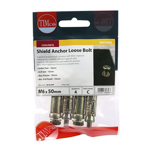 Timco Shield Anchor Loose Bolts - Yellow M6:10L (M6 x 50) - 4 Pieces