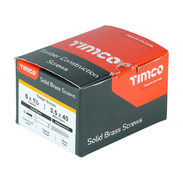 Timco Solid Brass Timber Screws - SLOT - Countersunk 6 x 1 1/2 - 200 Pieces