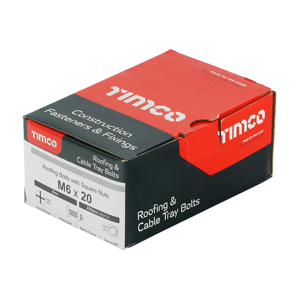 Timco Roofing Bolts with Square Nuts - Zinc M6 x 20 - 200 Pieces