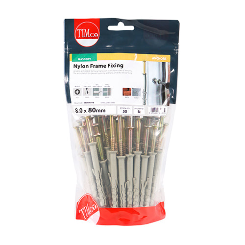 Timco Nylon Frame Fixings - PZ - Zinc 8.0 x 80 - 50 Pieces