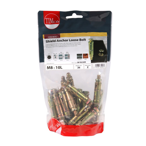 Timco Shield Anchor Loose Bolts - Yellow M8:10L (M8 x 60) - 26 Pieces