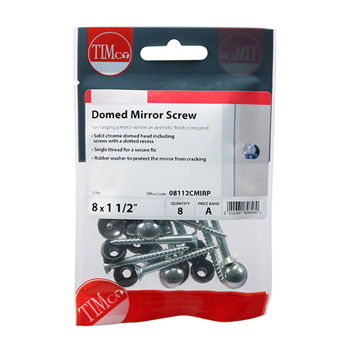 Timco Mirror Screws - Zinc - Chrome Dome 8 x 1 1/2 - 8 Pieces