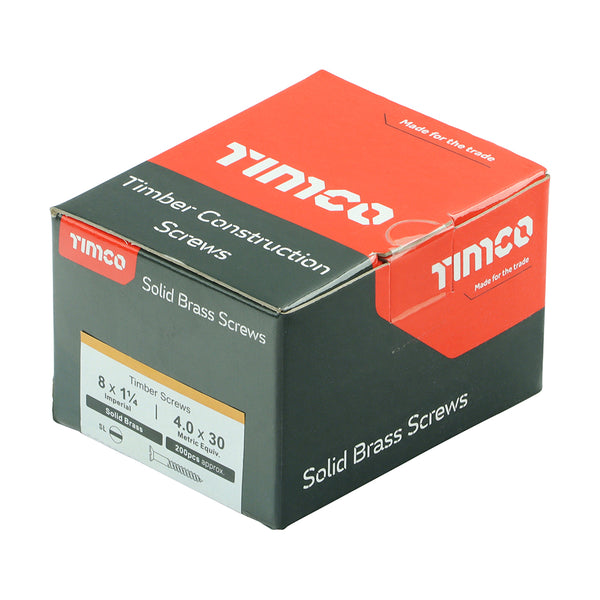 Timco Solid Brass Timber Screws - SLOT - Countersunk 8 x 1 1/4 - 200 Pieces