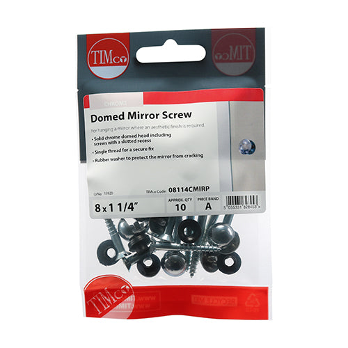 Timco Mirror Screws - Zinc - Chrome Dome 8 x 1 1/4 - 10 Pieces