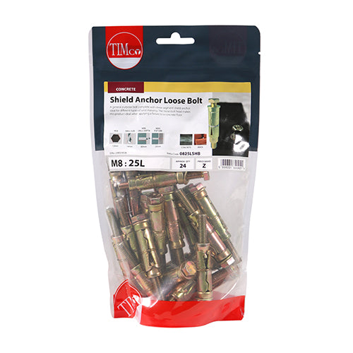 Timco Shield Anchor Loose Bolts - Yellow M8:25L (M8 x 75) - 24 Pieces