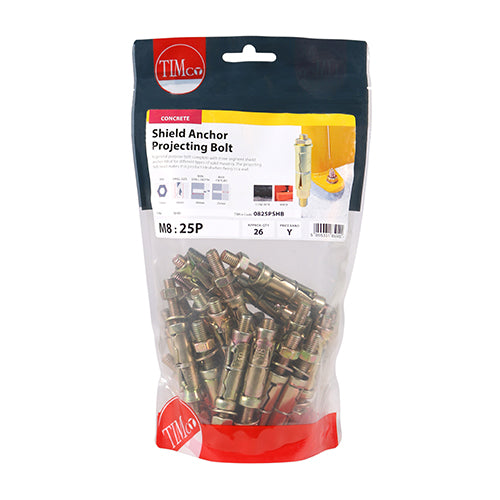 Timco Shield Anchor Projecting Bolts - Yellow M8:25P (M8 x 70) - 26 Pieces