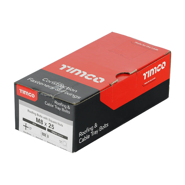 Timco Roofing Bolts with Square Nuts - Zinc M8 x 25 - 100 Pieces