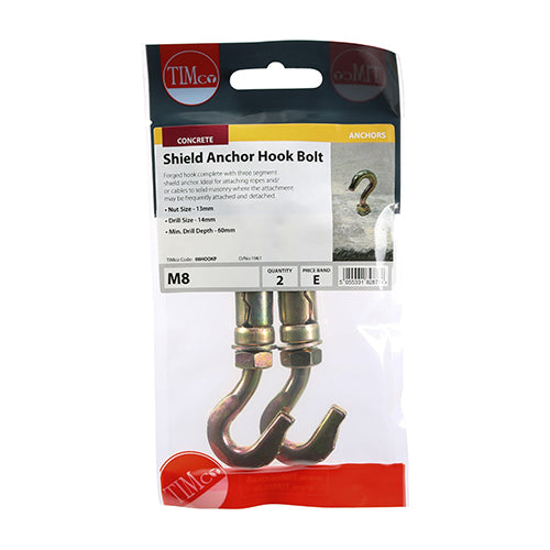 Timco Forged Hooks with Shield Anchors - Yellow M8