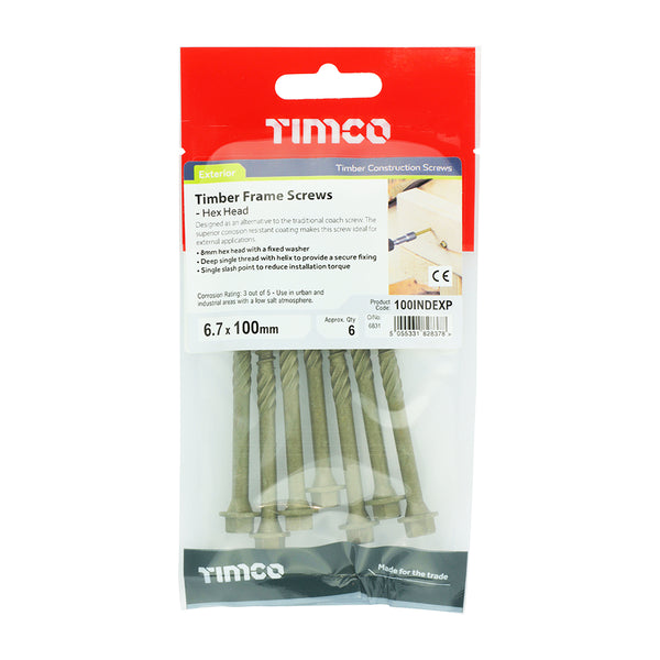 Timco Timber Screws - Hex Head - Exterior - Green 6.7 x 100 - 6 Pieces
