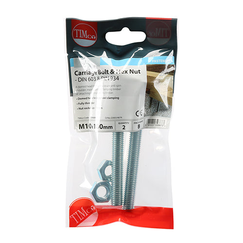 Timco Carriage Bolts & Hex Nuts - Zinc M10 x 100