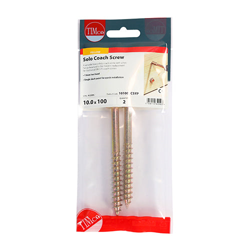 Timco Solo Coach Screws - Hex Flange - Yellow 10.0 x 100